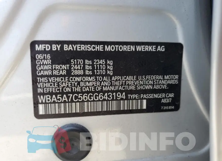 WBA5A7C56GG643194 Photo# 12