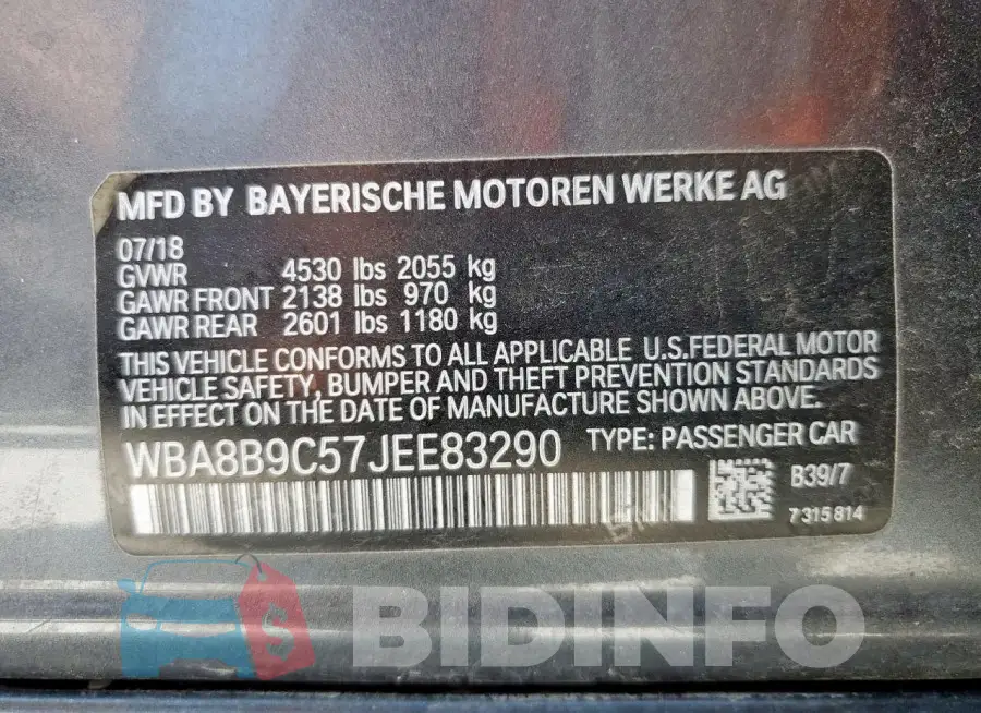 WBA8B9C57JEE83290 Photo# 12