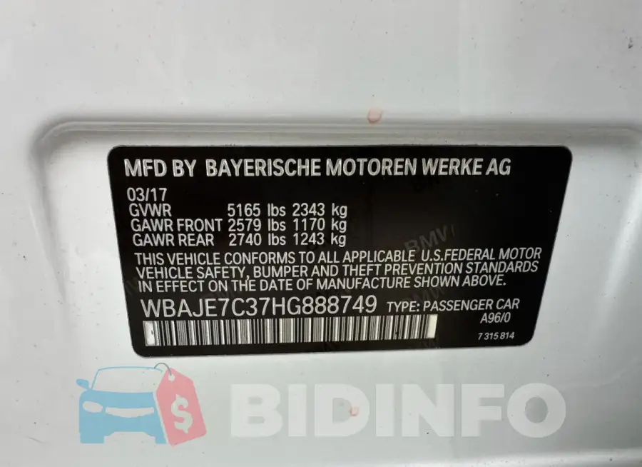 WBAJE7C37HG888749 Photo# 10