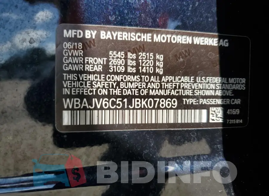 WBAJV6C51JBK07869 Photo# 12