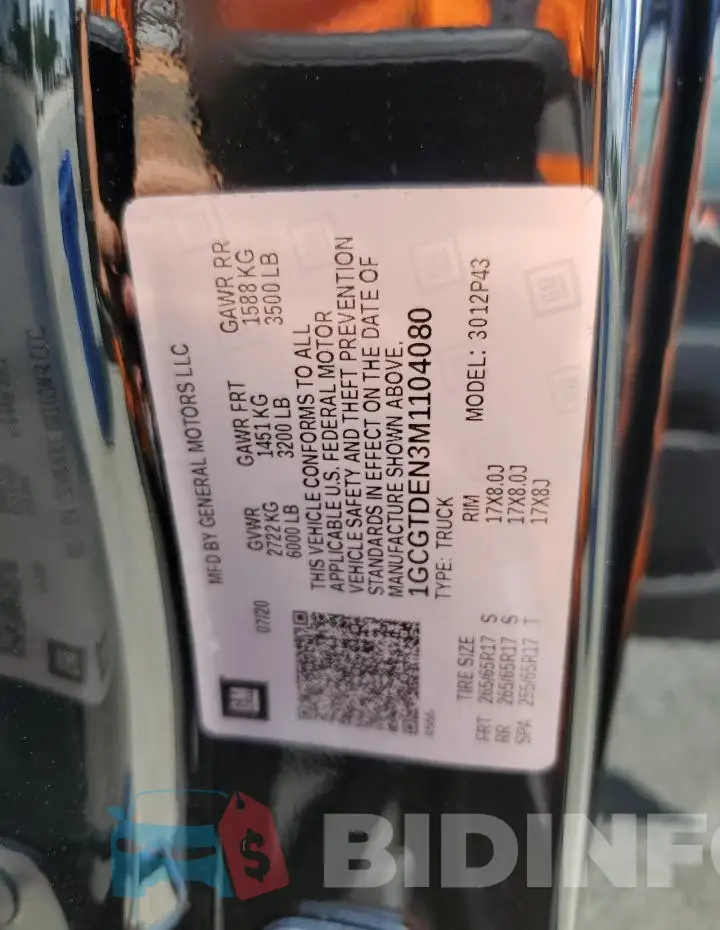 1GCGTDEN3M1104080 Photo# 12