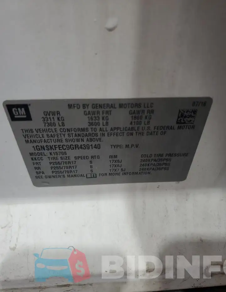 1GNSKFEC9GR439140 Photo# 13