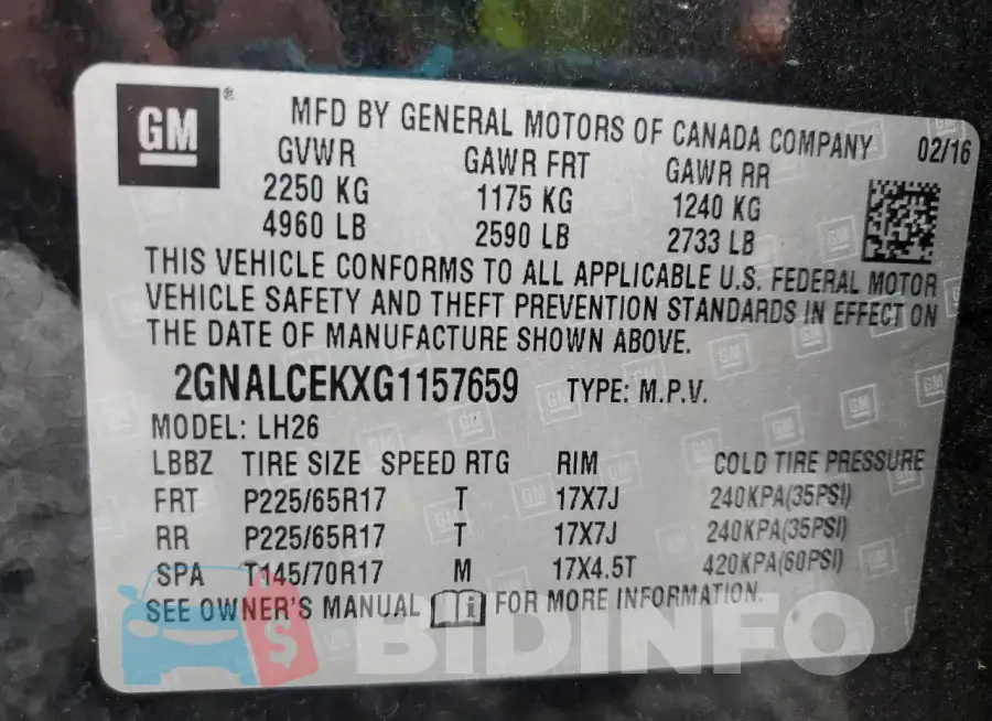 2GNALCEKXG1157659 Photo# 13