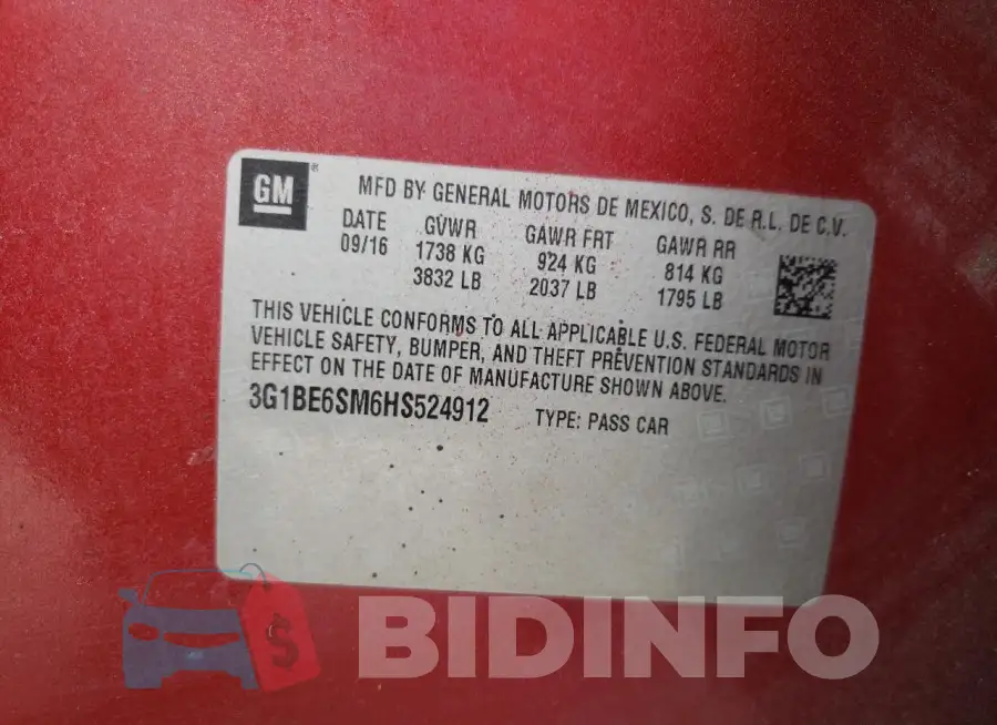 3G1BE6SM6HS524912 Photo# 12