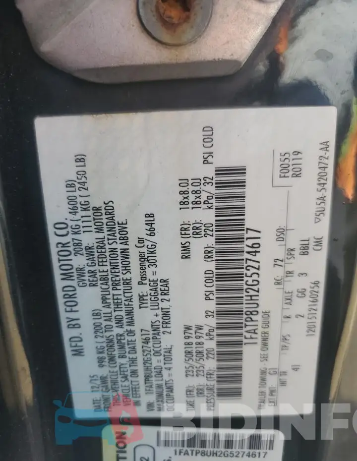 1FATP8UH2G5274617 Photo# 12