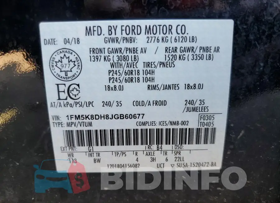 1FM5K8DH8JGB60677 Photo# 13
