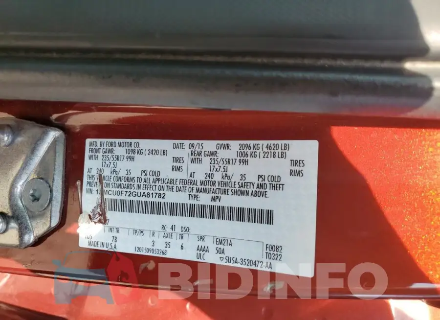 1FMCU0F72GUA81782 Photo# 13