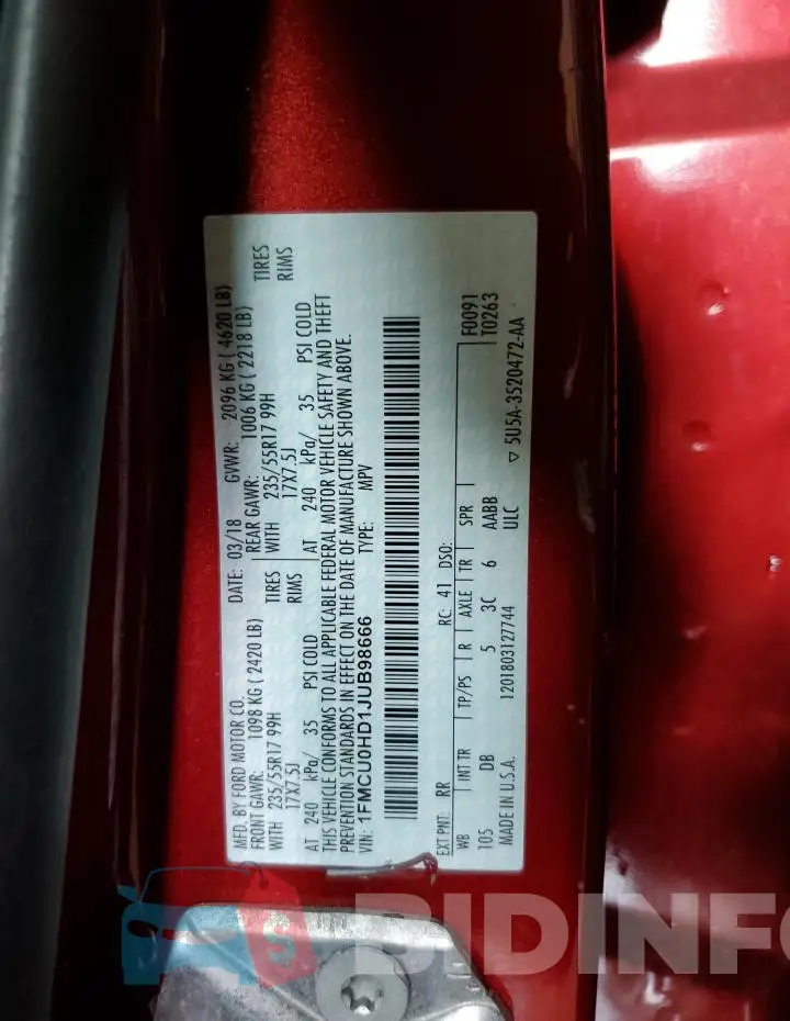 1FMCU0HD1JUB98666 Photo# 13