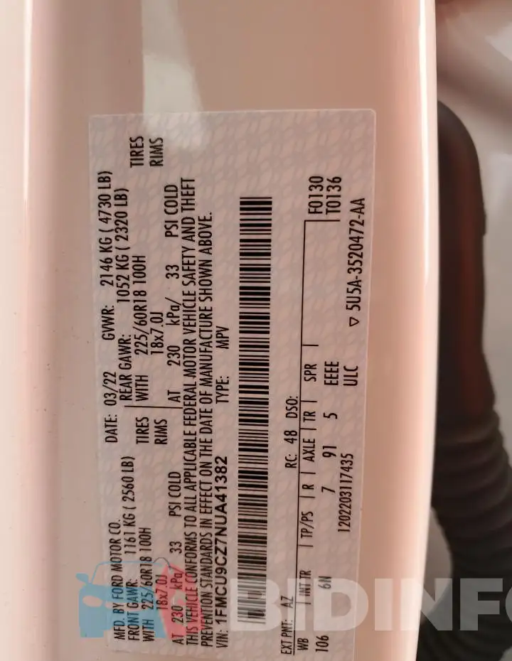 1FMCU9CZ7NUA41382 Photo# 14