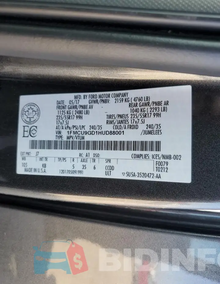 1FMCU9GD1HUD88001 Photo# 13