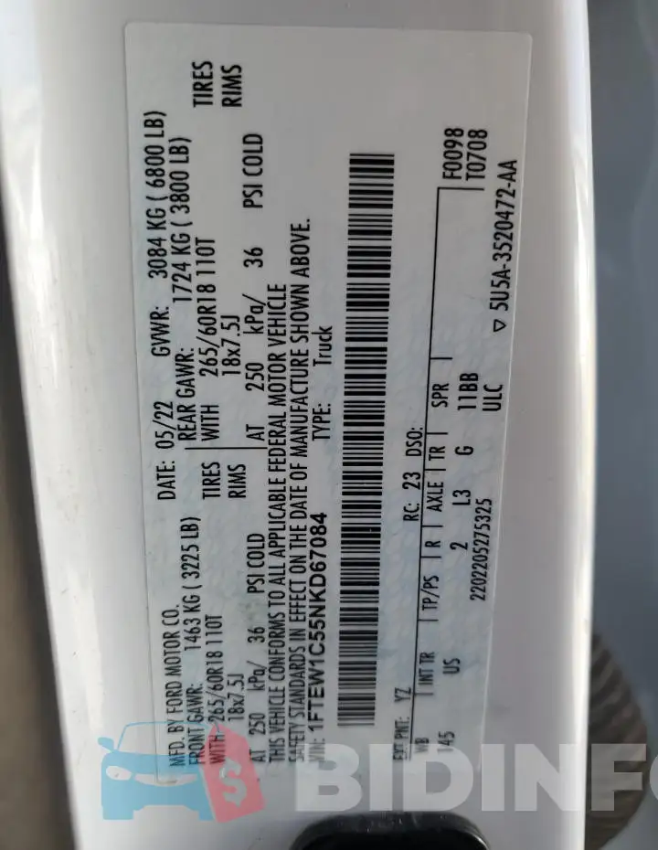 1FTEW1C55NKD67084 Photo# 12