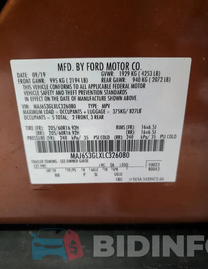 MAJ6S3GLXLC326080 Photo# 14