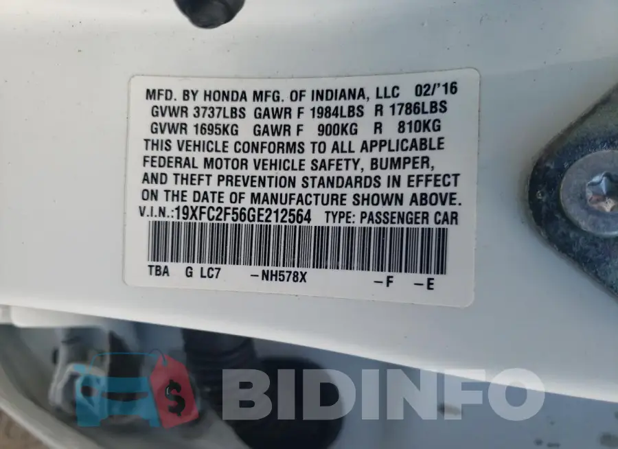 19XFC2F56GE212564 Photo# 12