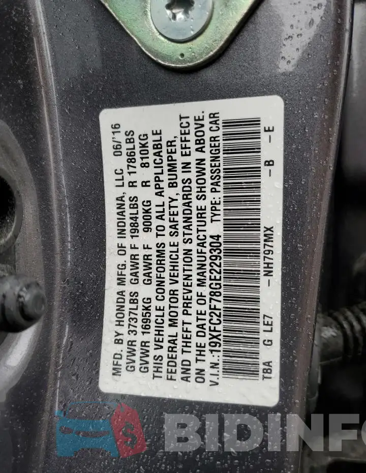 19XFC2F78GE229304 Photo# 12