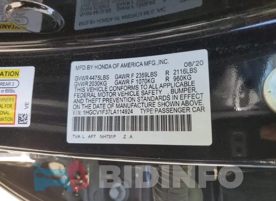 1HGCV1F37LA114924 Photo# 12