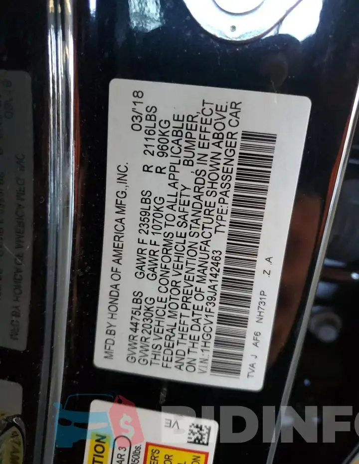 1HGCV1F39JA142463 Photo# 12