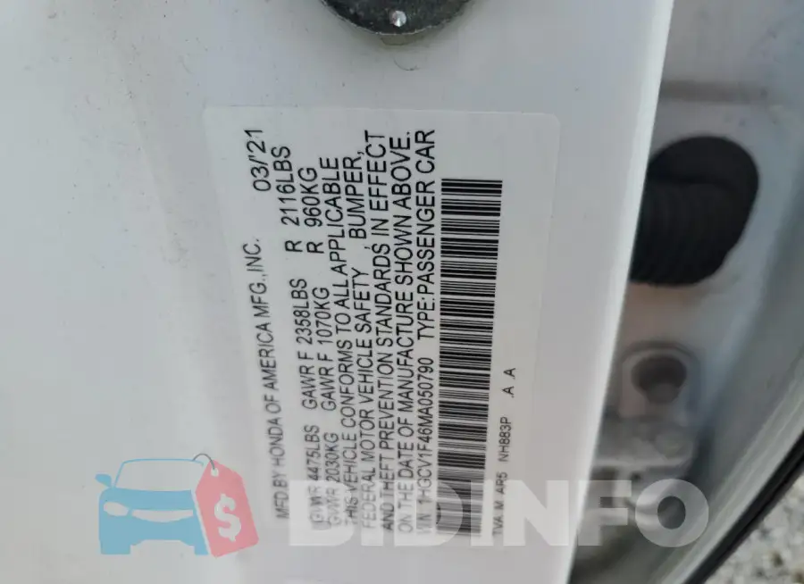 1HGCV1F46MA050790 Photo# 13
