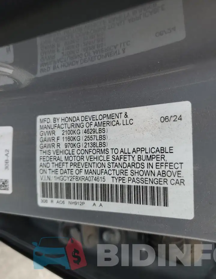 1HGCY2F8XRA074615 Photo# 12