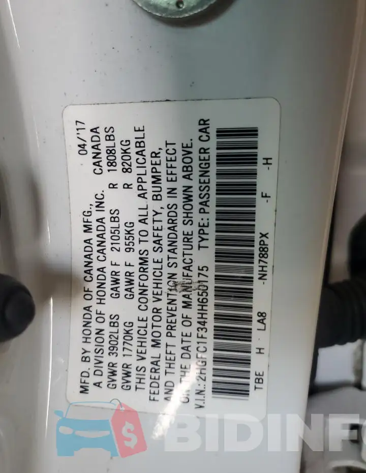 2HGFC1F34HH650175 Photo# 12