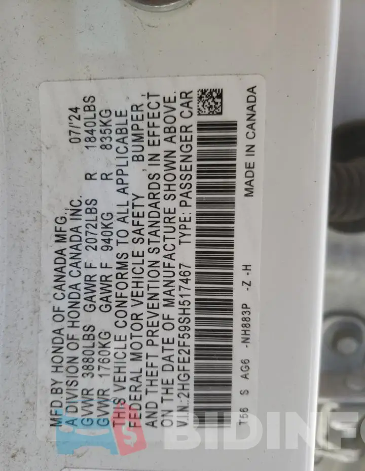 2HGFE2F59SH517467 Photo# 12