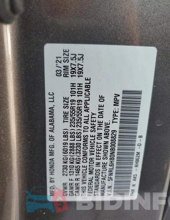 5FNRL6H80NB008829 Photo# 14