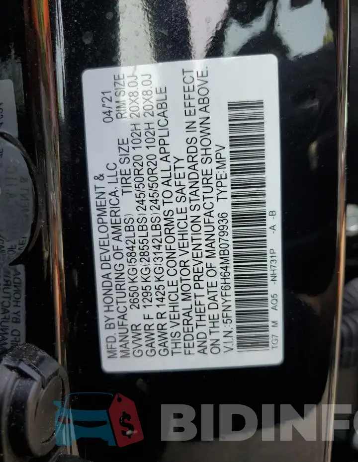5FNYF6H64MB079936 Photo# 14