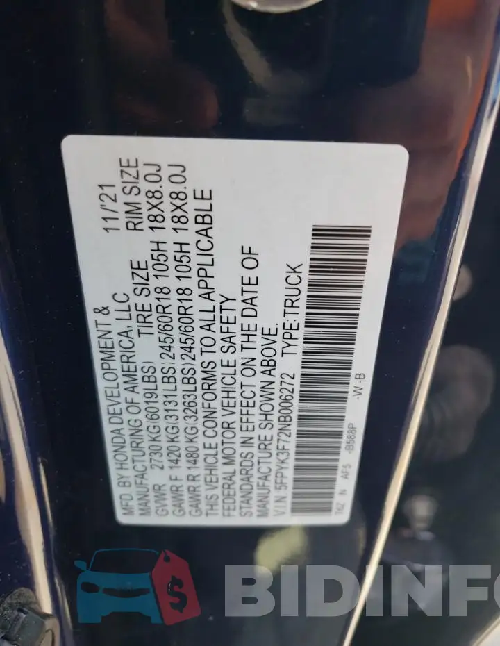 5FPYK3F72NB006272 Photo# 12