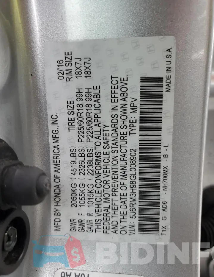 5J6RM3H98GL008902 Photo# 13