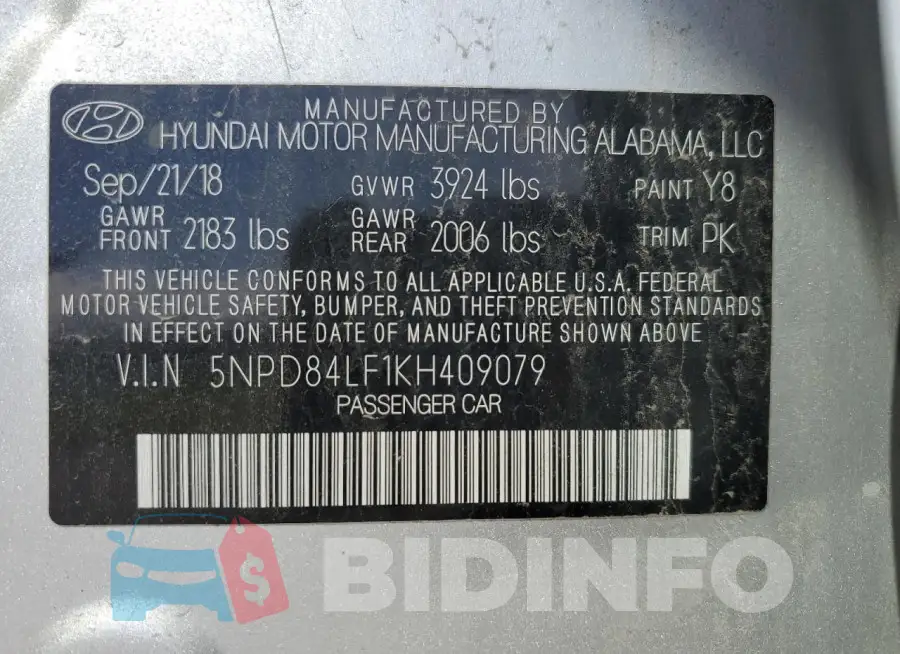 5NPD84LF1KH409079 Photo# 12