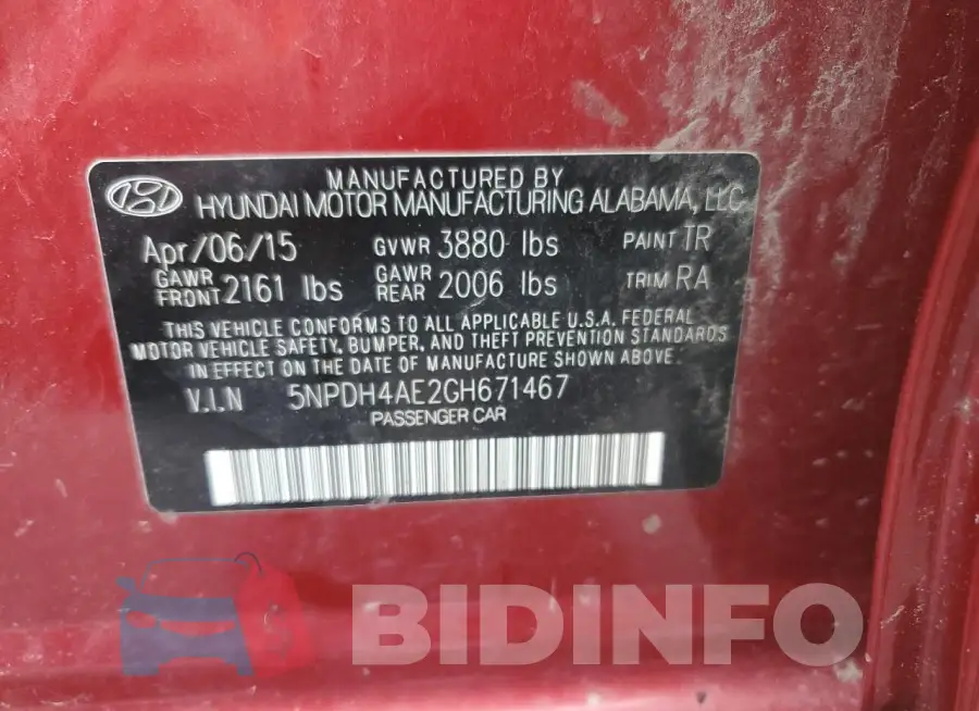 5NPDH4AE2GH671467 Photo# 12
