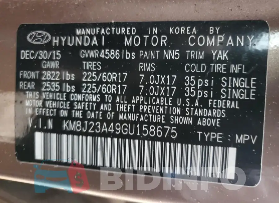 KM8J23A49GU158675 Photo# 13