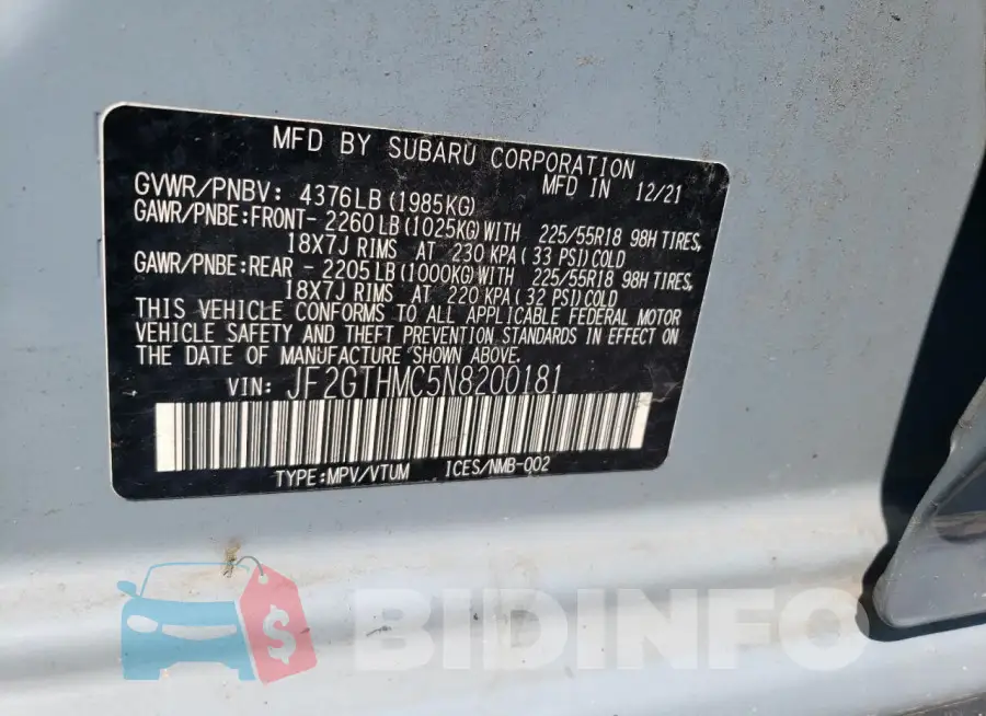 JF2GTHMC5N8200181 Photo# 12