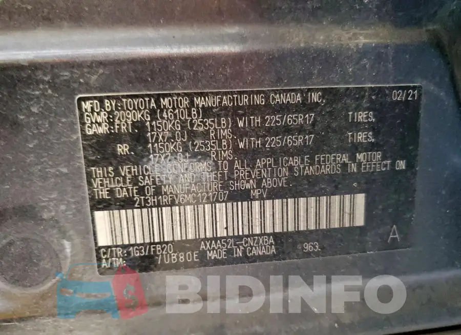 2T3H1RFV6MC121707 Photo# 12