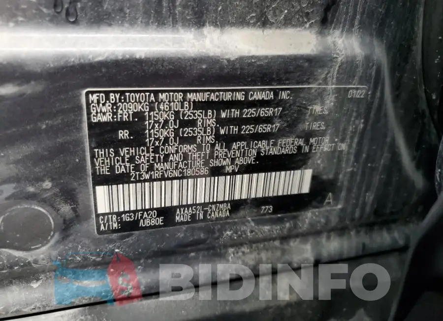2T3W1RFV6NC180586 Photo# 13