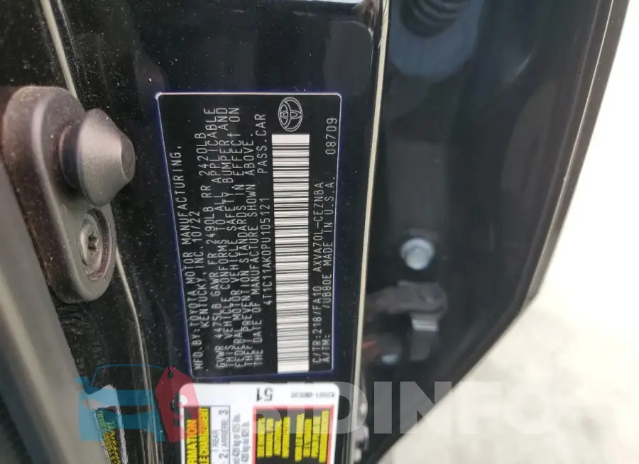 4T1C11AK0PU105121 Photo# 12