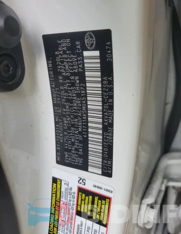4T1T11AK5MU451872 Photo# 12