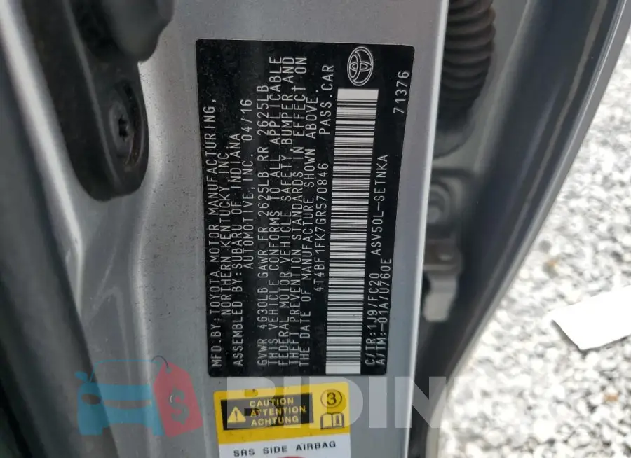 4T4BF1FK7GR570846 Photo# 12