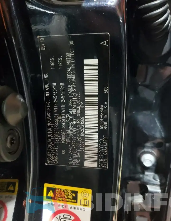 5TDBZRFH8KS731968 Photo# 13