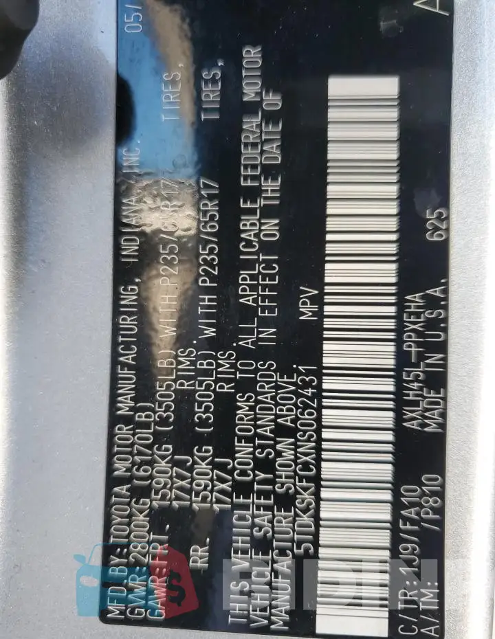 5TDKSKFCXNS062431 Photo# 13