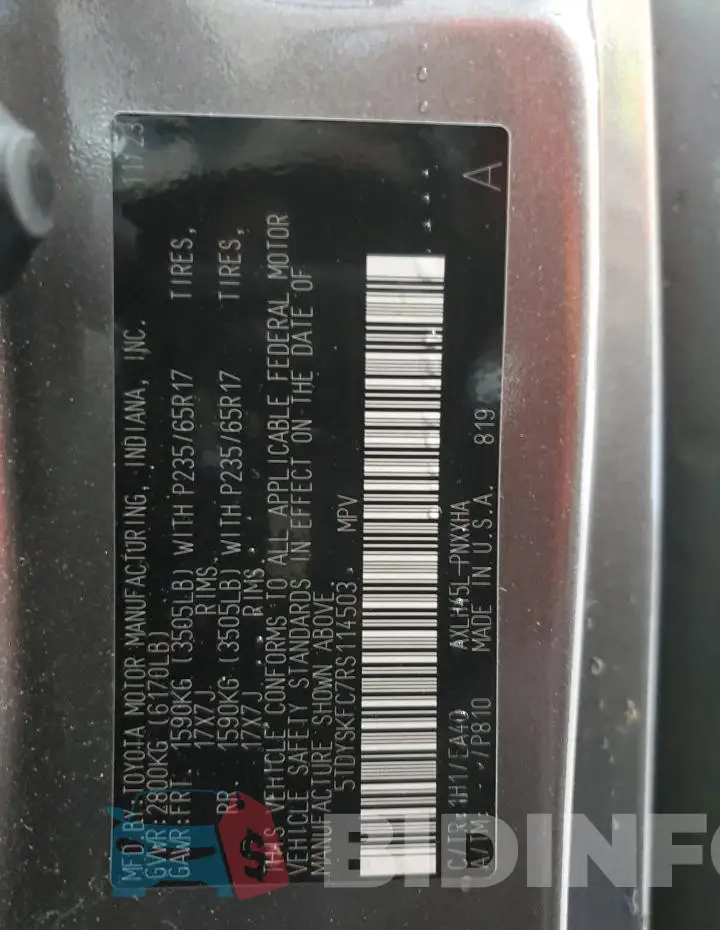 5TDYSKFC7RS114503 Photo# 13