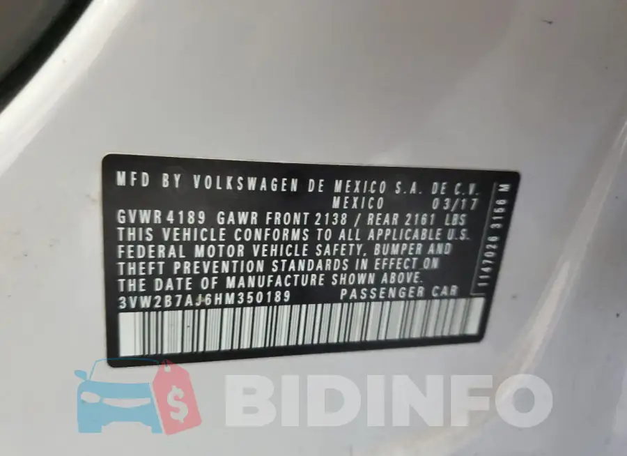 3VW2B7AJ6HM350189 Photo# 12
