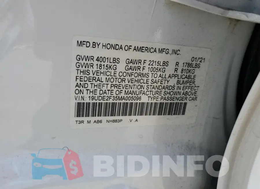 19UDE2F35MA005096 Photo# 12