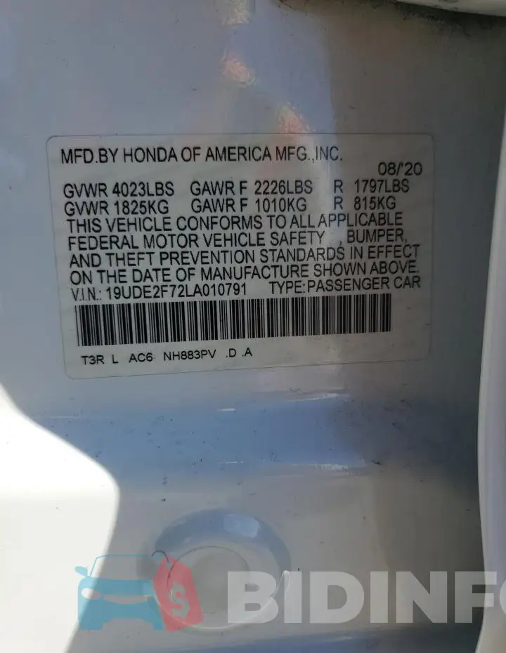 19UDE2F72LA010791 Photo# 12
