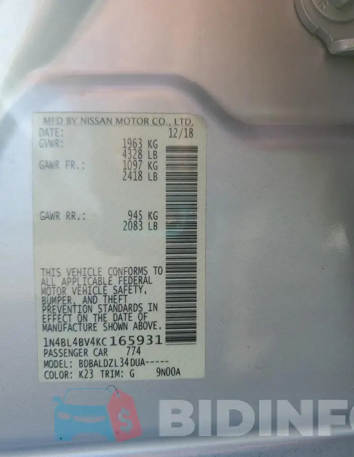 1N4BL4BV4KC165931 Photo# 12