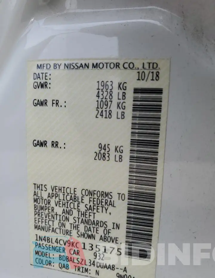 1N4BL4CV9KC135175 Photo# 12