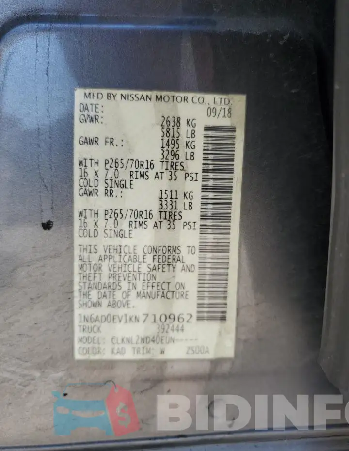 1N6AD0EV1KN710962 Photo# 12
