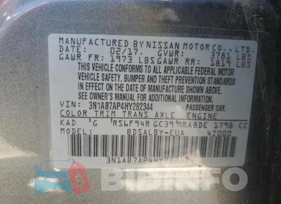 3N1AB7AP4HY282344 Photo# 13