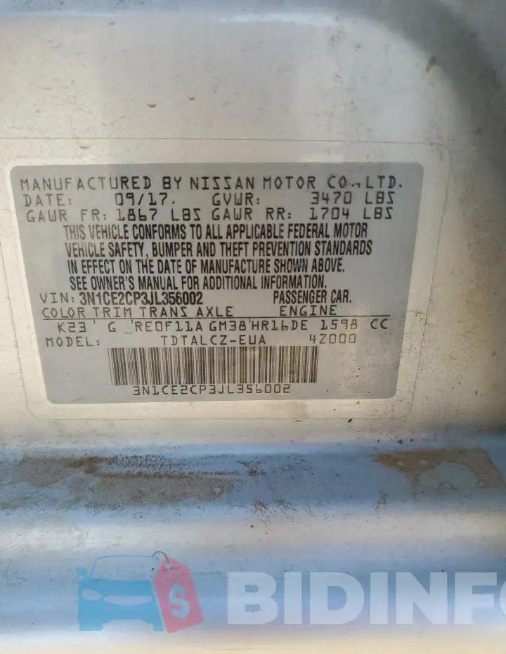 3N1CE2CP3JL356002 Photo# 12