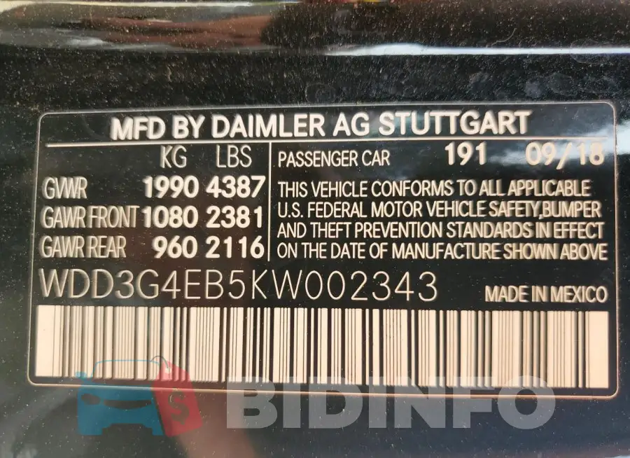 WDD3G4EB5KW002343 Photo# 12