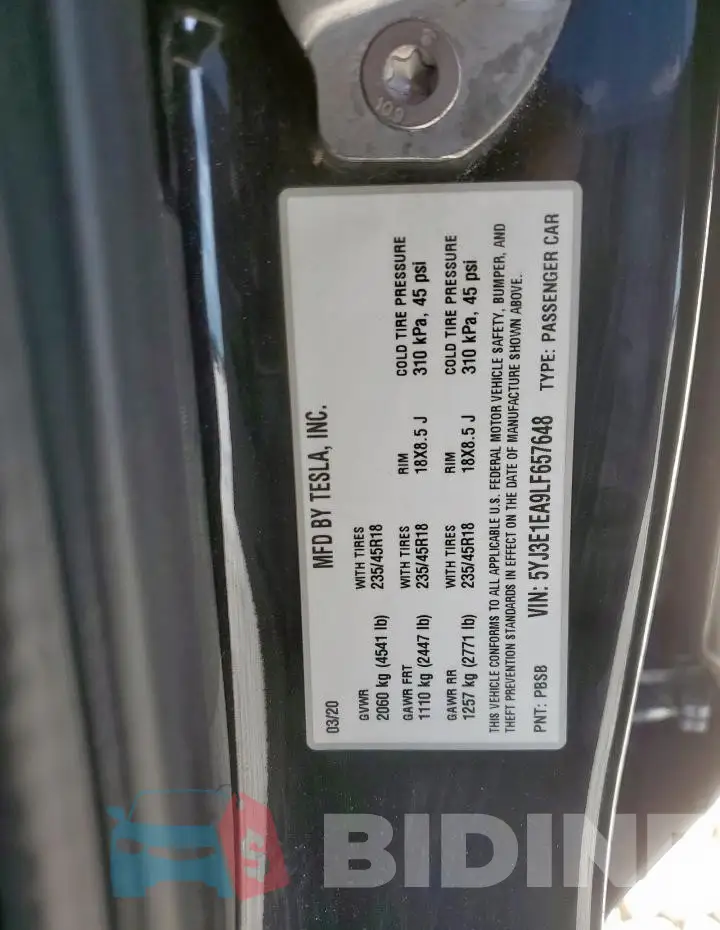5YJ3E1EA9LF657648 Photo# 12